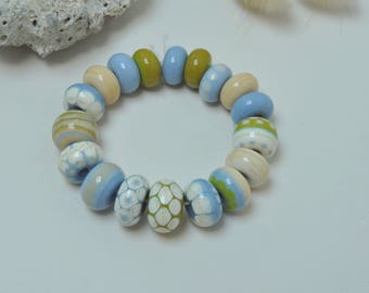Periwinkle stones - Artisan lampwork beads by Loupiac