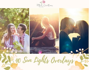 40 Sun Light Photoshop Overlays, Natural Sunlight Overlays, Sun Flare, Wedding Overlays, Digital Backdrop, light overlay, sun flare overlay