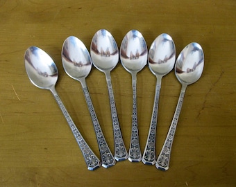 INTERPUR FLORENZ Tablespoons- Set of 6 - Soup spoons- 7 1/4" long -replacement -Mid century flatware -Florenz pattern -retro flatware