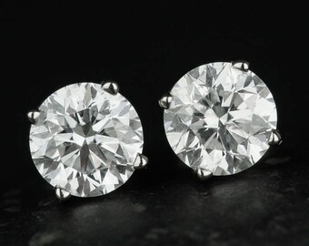 Classic Brilliant Cut Diamond Stud Earrings - Prong Set Diamond Studs - Certified GSL Diamond
