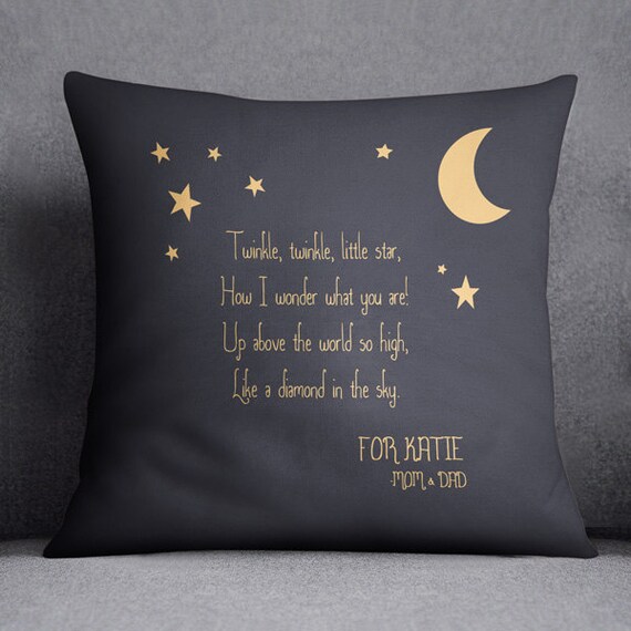 Lullaby PillowMoon and Stars Pillowpillow nameCustom text