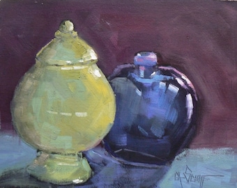 Painting on Sale, Daily Painting, Still Life Painting, "Blue and Green" by Carol Schiff, 6x8" oil,Reduced from 110.00