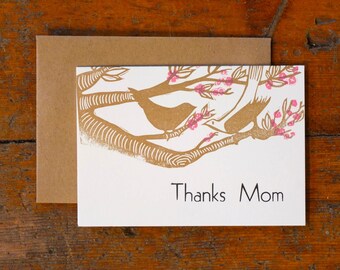 Thanks Mom letterpress linocut card with envelope