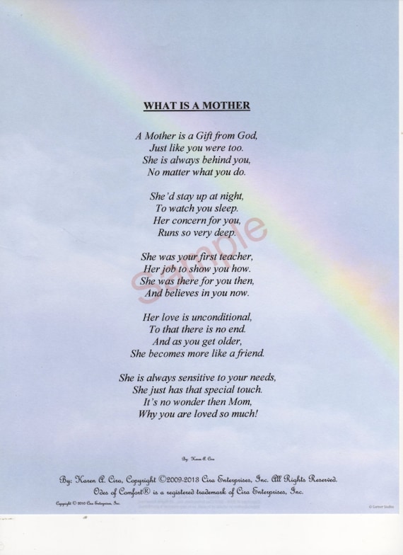 Five Stanza What Is A Mother Poem shown on