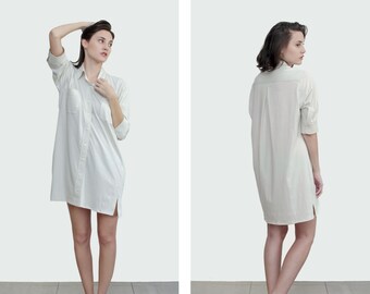 Cotton Shirt dress, Oversized shirtdress, Long Sleeve short dress, ethical and sustain clothing, Minimalist Handmade clothing