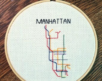 Manhattan Subway Map, Finished Cross Stitch