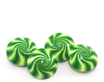 Peppermint beads, Christmas swirl lentil beads, Handmade swirl green and white candy beads, 4 elegant Polymer clay beads for jewelry making