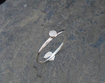 June birthstone ring - Moonstone Skinny sterling silver ring, hammered, 1.2 mm ring. Skinny ring, thin ring, stacking ring.