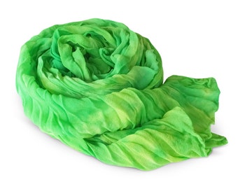 Green scarf, green silk scarf, green chiffon scarf, silk scarf, crinkle chiffon scarf, womens scarves, silk chiffon, bright green, lime