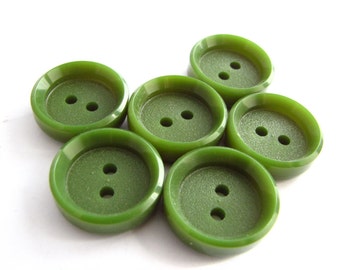 6 green plastic buttons, vintage sewing buttons in cup shape, 21 mm or 23 mm, unused!!