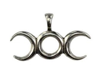 Triple Moon Pendant - Pewter, Triple goddess, Crescent moon, Wiccan pagan, Moon amulet, Waning moon, Waxing moon, Lunar goddess, Celestial