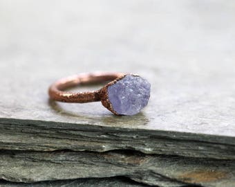 Tanzanite Ring - Raw Stone Jewelry - Periwinkle Blue Crystal Ring