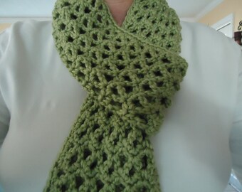 Woman's Crocheted Lacy Scarf for All Seasons in Green