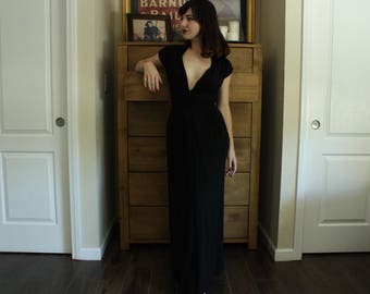AS IS 1940's Floor Length Inky Black Evening Gown