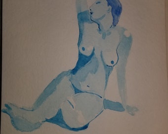 Female figure study on blue.