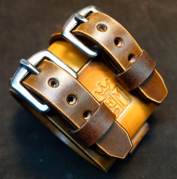 Leather Cuff watchband bracelet Depp style Distressed hand aged in New York