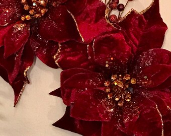 Deep red poinsettia Christmas pillow Red poinsettia pillows