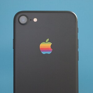 Set of 2 Retro vintage apple rainbow logo iPhone X, iPhone 8, iPhone 7 and older Decal sticker fits all sizes.