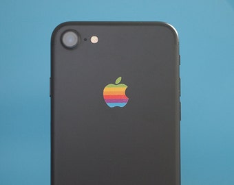 Set of 2 Retro vintage apple rainbow logo iPhone X, iPhone 8, iPhone 7 and older Decal sticker fits all sizes.