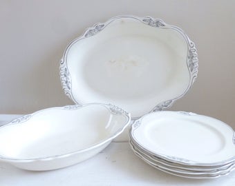 Homer Laughlin Virginia Rose in Silver Rose, oval platter, oval serving bowl, fine china, vintage china, wedding present, housewarming gift
