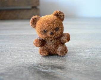 Vintage Mini Flock Teddy Bear Pin