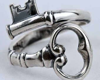 sterling silver Skeleton Key Ring, skeleton key ring, silver wrap skeleton key ring, key ring sterling silver,skeleton key ring silver, ring
