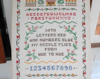 Cross Stitch Sampler on Linen Not Framed