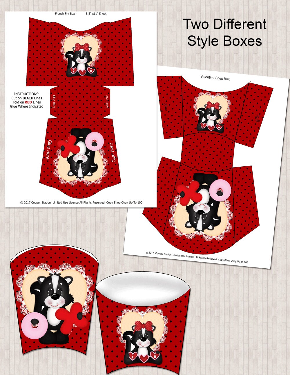 Digital Printable French Fry Box Valentine French Fries