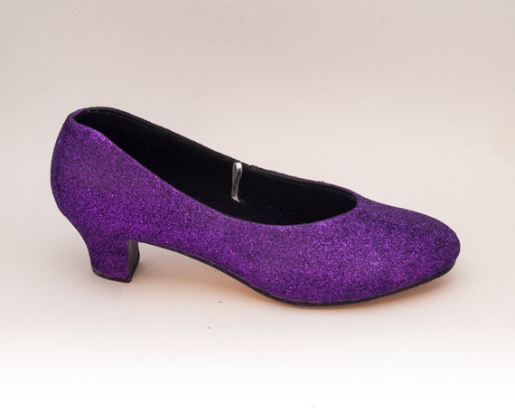 Glitter Violet Purple French Broad Scoop Heels Pumps Custom