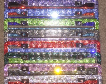 Crystal Bling Rhinestone License plate frame holder, Girl Car Accessory, 13 color choices, without Bow, Matching Cap covers included