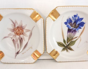 ashtray porcelain ashtray hand painted flowers two pieces