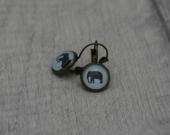 Elephant Earrings, Illustration Dangle, Elephant Jewelry, Animal Earrings