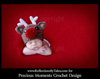 Baby Christmas Hat 3-6m Reindeer Baby Hat Crochet PHOTO PROP