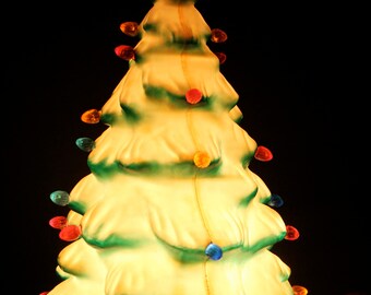 Vintage Union Products Blow Mold Lighted Christmas Tree // 13 Inches // Plastic // Multicolored Lights