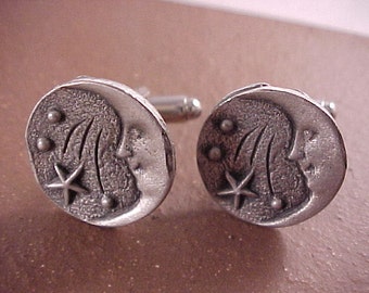 Pewter Smiling Moon Clothing Button Cuff Links