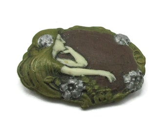 Fairy Mermaid Brooch Gold Tone Pin Clay Over Gold Figural Whimsical Jewelry Fairytale Jewelry Vintage Handmade Jewelry