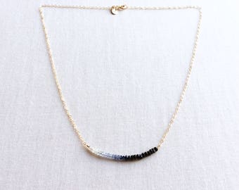 Ombre Sapphire Necklace ,Ombre Necklace ,Sapphire Necklace ,September Birthstone Necklace ,Ombre Sapphire Gemstone Bar Necklace Gold GBN9OM