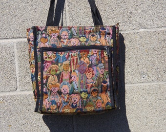 90's COLORFUL PEOPLE woven tapestry purse