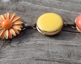 OOAK Upcycled Vintage Orange and Yellow Enamel Flower earring bracelet cyber Monday sale