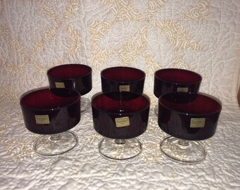 Vintage Luminar C Ruby Red Sherbet Glasses - Set of 6