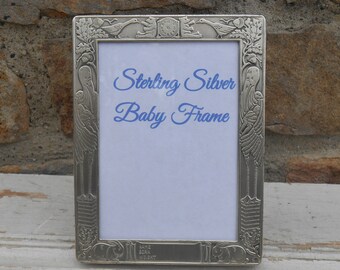 Sterling Silver Baby Frame Ready to Engrave with Name, Date, Weight Shower Gift Storks, Acorns, Geese, Bunny Rabbits Holds 3 1/2 x 5" Photo