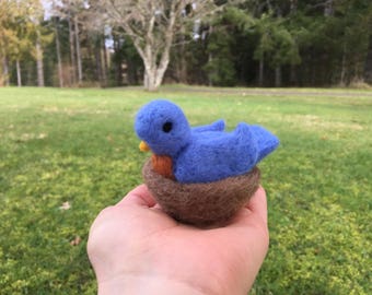 Felted Bluebird With Nest animal figurine
