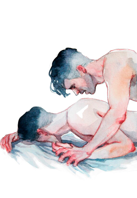 Gay Couple Making Love Watercolor Art Print