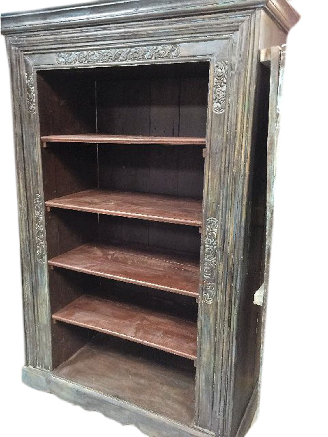 Antique Indian Old Doors Frame Bookcase Hand Carved Book Shelf 🔎zoom - Antique Indian Old Doors Frame Bookcase Hand Carved Book Shelf