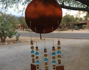 Spring Sale Windchime Amber Glass Suncatcher with Sky Blue
