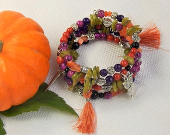 Multi Colored Frankenstein Memory Wire Halloween Bracelet (HB1)