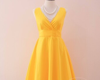 Yellow bridesmaid dress Yellow Prom dress vintage Yellow dress yellow party dress sundress tea dress wedding guest dress summer dress