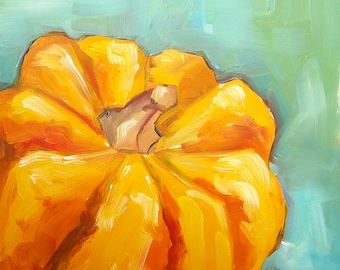 Orange and Aqua Painting, Small Oil Painting, Original Art