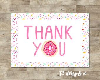Donut thank you card, Doughnut thank you, sprinkle doughnut thank you, donut birthday party, T19