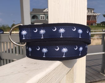 South Carolina Flag Belt / Palmetto Tree and moon Belt / Preppy Belt / Mens Belt / Ribbon Belt / D ring Belt / Belts for Men / Sizes 30 - 54